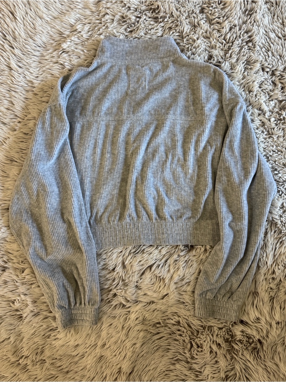 aerie Light Gray Ribbed Cropped Zip Jacket - Picture 2 of 7